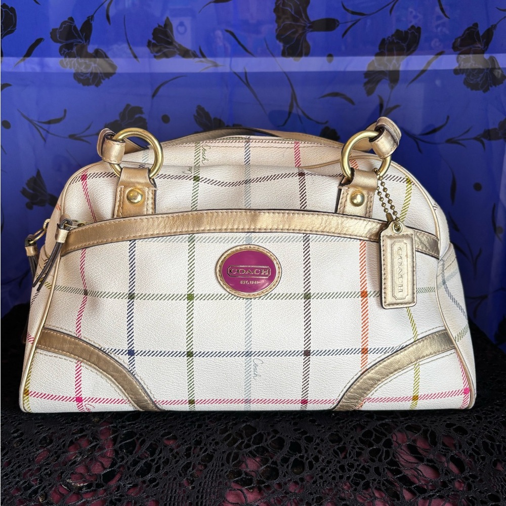 Coach White and Gold Satchel with Elegant Dome Shape